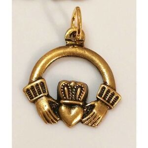 Gold Brass Tone Celtic Claddagh Pendant Charm Irish St Patrick's Day Vin…